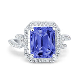 Halo Radiant Cut Wedding Engagement Ring Round Simulated Cubic Zirconia 925 Sterling Silver