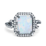 Halo Radiant Cut Wedding Engagement Ring Round Simulated Cubic Zirconia 925 Sterling Silver