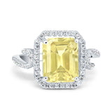 Halo Radiant Cut Wedding Engagement Ring Round Simulated Cubic Zirconia 925 Sterling Silver