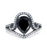 Halo Pear Shape Wedding Engagement Ring Round Simulated Cubic Zirconia 925 Sterling Silver