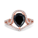 Halo Pear Shape Wedding Engagement Ring Round Simulated Cubic Zirconia 925 Sterling Silver