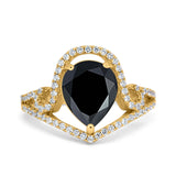 Halo Pear Shape Wedding Engagement Ring Round Simulated Cubic Zirconia 925 Sterling Silver