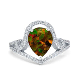 Halo Pear Shape Wedding Engagement Ring Round Simulated Cubic Zirconia 925 Sterling Silver