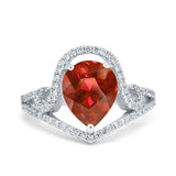 Halo Pear Shape Wedding Engagement Ring Round Simulated Cubic Zirconia 925 Sterling Silver