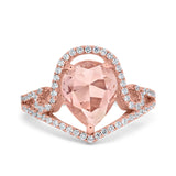 Halo Pear Shape Wedding Engagement Ring Round Simulated Cubic Zirconia 925 Sterling Silver