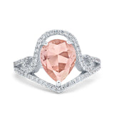Halo Pear Shape Wedding Engagement Ring Round Simulated Cubic Zirconia 925 Sterling Silver