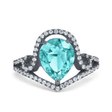 Halo Pear Shape Wedding Engagement Ring Round Simulated Cubic Zirconia 925 Sterling Silver