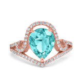 Halo Pear Shape Wedding Engagement Ring Round Simulated Cubic Zirconia 925 Sterling Silver