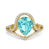 Halo Pear Shape Wedding Engagement Ring Round Simulated Cubic Zirconia 925 Sterling Silver