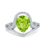 Halo Pear Shape Wedding Engagement Ring Round Simulated Cubic Zirconia 925 Sterling Silver
