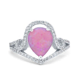 Halo Pear Shape Wedding Engagement Ring Round Simulated Cubic Zirconia 925 Sterling Silver