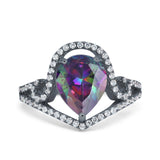 Halo Pear Shape Wedding Engagement Ring Round Simulated Cubic Zirconia 925 Sterling Silver