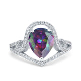 Halo Pear Shape Wedding Engagement Ring Round Simulated Cubic Zirconia 925 Sterling Silver