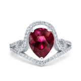 Halo Pear Shape Wedding Engagement Ring Round Simulated Cubic Zirconia 925 Sterling Silver