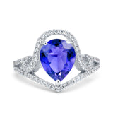 Halo Pear Shape Wedding Engagement Ring Round Simulated Cubic Zirconia 925 Sterling Silver