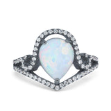 Halo Pear Shape Wedding Engagement Ring Round Simulated Cubic Zirconia 925 Sterling Silver
