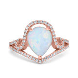 Halo Pear Shape Wedding Engagement Ring Round Simulated Cubic Zirconia 925 Sterling Silver