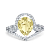 Halo Pear Shape Wedding Engagement Ring Round Simulated Cubic Zirconia 925 Sterling Silver