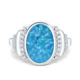 Fashion Ring Oval Lab Created Opal Round Simulated Cubic Zirconia 925 Sterling Silver