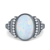 Fashion Ring Oval Lab Created Opal Round Simulated Cubic Zirconia 925 Sterling Silver