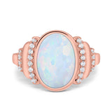 Fashion Ring Oval Lab Created Opal Round Simulated Cubic Zirconia 925 Sterling Silver