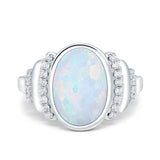 Fashion Ring Oval Lab Created Opal Round Simulated Cubic Zirconia 925 Sterling Silver