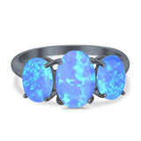 3-Stone Oval Created Opal Fashion Ring 925 Sterling Silver