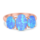 3-Stone Oval Created Opal Fashion Ring 925 Sterling Silver