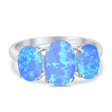 3-Stone Oval Created Opal Fashion Ring 925 Sterling Silver