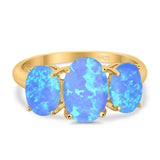 3-Stone Oval Created Opal Fashion Ring 925 Sterling Silver