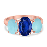 3-Stone Oval Created Opal Fashion Ring 925 Sterling Silver