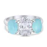 3-Stone Oval Created Opal Fashion Ring 925 Sterling Silver