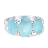 3-Stone Oval Created Opal Fashion Ring 925 Sterling Silver