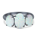 3-Stone Oval Created Opal Fashion Ring 925 Sterling Silver