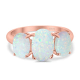 3-Stone Oval Created Opal Fashion Ring 925 Sterling Silver