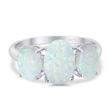 3-Stone Oval Created Opal Fashion Ring 925 Sterling Silver