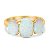 3-Stone Oval Created Opal Fashion Ring 925 Sterling Silver