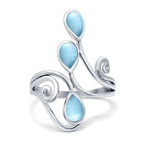 Fashion Teardrop Pear Swirl Spiral Ring Rhodium Plated Created Opal 925 Sterling Silver