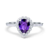 Teardrop Pear Halo Engagement Ring Simulated Cubic Zirconia 925 Sterling Silver