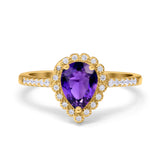 Teardrop Pear Halo Engagement Ring Simulated Cubic Zirconia 925 Sterling Silver