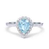 Teardrop Pear Halo Engagement Ring Simulated Cubic Zirconia 925 Sterling Silver