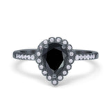 Teardrop Pear Halo Engagement Ring Simulated Cubic Zirconia 925 Sterling Silver