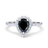 Teardrop Pear Halo Engagement Ring Simulated Cubic Zirconia 925 Sterling Silver