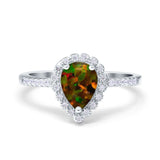 Teardrop Pear Halo Engagement Ring Simulated Cubic Zirconia 925 Sterling Silver