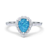 Teardrop Pear Halo Engagement Ring Simulated Cubic Zirconia 925 Sterling Silver