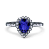 Teardrop Pear Halo Engagement Ring Simulated Cubic Zirconia 925 Sterling Silver