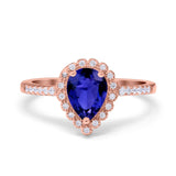 Teardrop Pear Halo Engagement Ring Simulated Cubic Zirconia 925 Sterling Silver