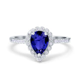 Teardrop Pear Halo Engagement Ring Simulated Cubic Zirconia 925 Sterling Silver