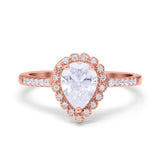 Teardrop Pear Halo Engagement Ring Simulated Cubic Zirconia 925 Sterling Silver