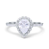 Teardrop Pear Halo Engagement Ring Simulated Cubic Zirconia 925 Sterling Silver